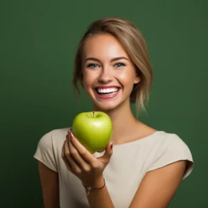фото девушка с яблоком в руке